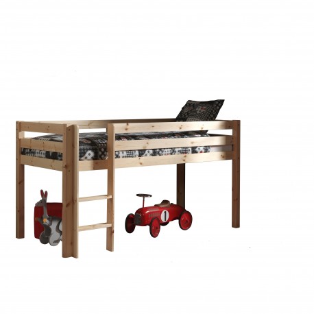 Halvhøj seng til børn – Pino natur med Birdy gardin, tunnel og lommer