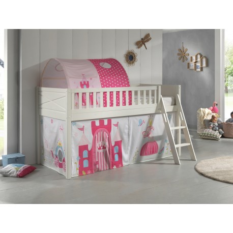 Halvhøj seng 90x200 med prinsesse-tekstil – Scott, hvid