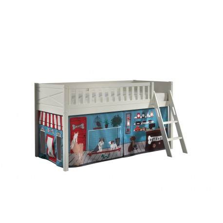 Halvhøj seng til børn 90x200 med gardin – Scott sæt, hvid