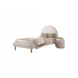 Seng med gavl 90 x 200 cm med puf – Moon, hvid bouclé