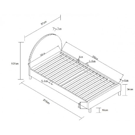 Seng med gavl 90 x 200 cm med puf – Moon, hvid bouclé
