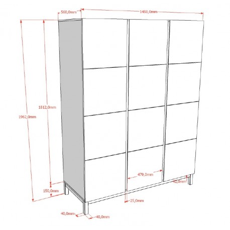 Børneværelses sæt i hvid – Eva seng 90 x 200 cm med natbord og 3-dørs garderobe