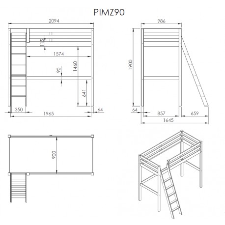Køjeseng med hjørneløsning 90 x 200 – Pino, hvid
