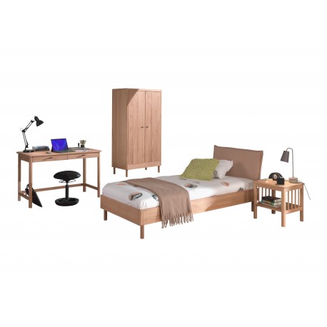 Børnemøbelsæt i eg Forrest Oak 90 x 200 cm – seng, natbord, garderobeskab og skrivebord