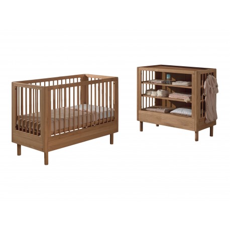 Baby sengesæt med tremmeseng og puslebord – Forrest Oak (60 × 120 cm), eg