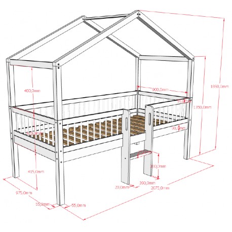 Hus-seng i bøg 90 x 200 cm med stige – Forrest Beech Sæt, hvid