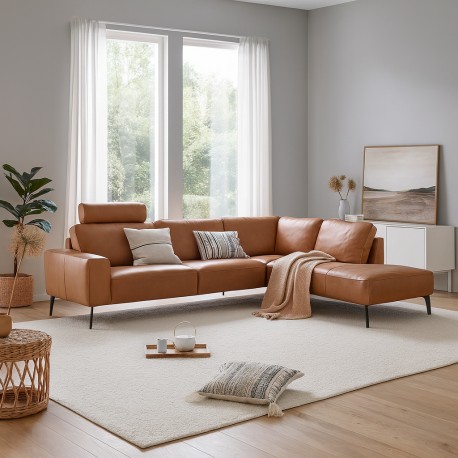 Copenhagen LæderHjørnesofa Cognac - Højrevendt