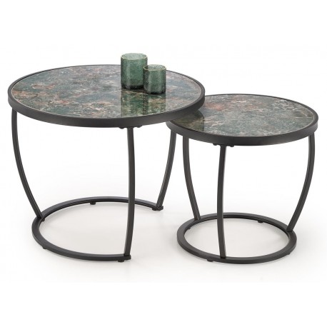 INES sæt af to sofaborde - Grøn marmor og Sort