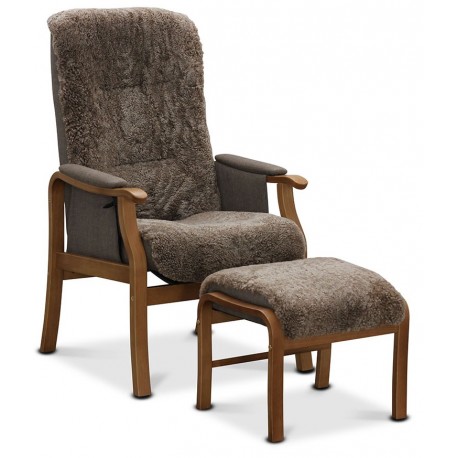 Oxford otium lænestol med skammel - Fåreskind med Mahogni stel