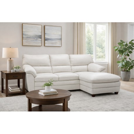 Tilst Hvid læder chaiselongsofa - Højrevendt