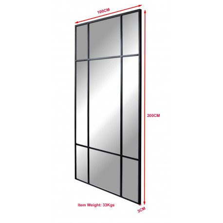 New Yorker Spejl med antiksort ramme i jern str 200x100cm