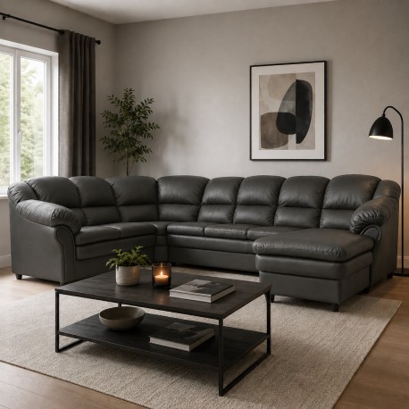 Tønder hj. sofa m. chais. - højre - Sort tekstillæder