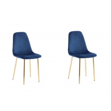 2 x Polar Spisebordsstol - Blå velour med Messingben