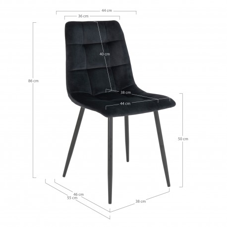2 x Middelfart Spisebordsstol - Stol i sort velour med sorte ben