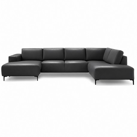 Copenhagen LæderHjørnesofa med chaiselong Sort - Venstrevendt