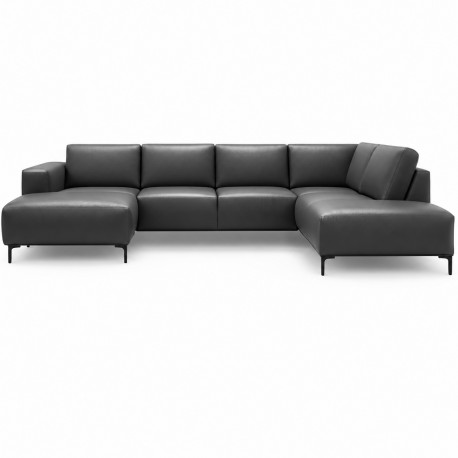 Copenhagen LæderHjørnesofa med chaiselong Sort - Venstrevendt