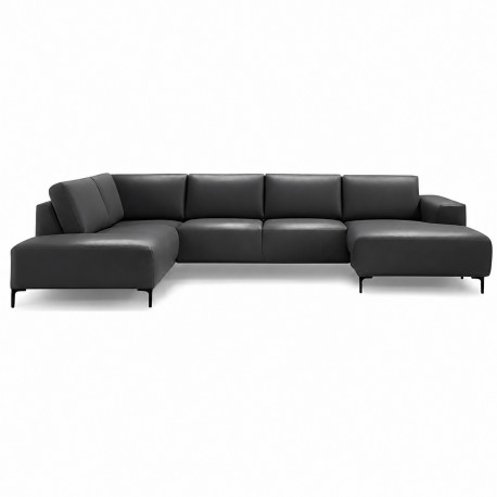 Copenhagen LæderHjørnesofa med chaiselong Sort - Højrevendt