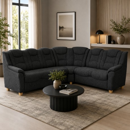 Strib Hjørnesofa sort stof - D32R