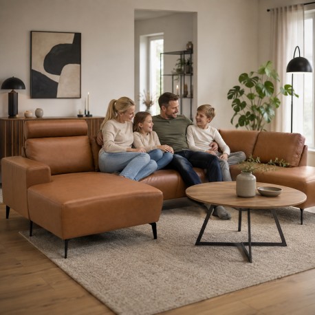 Copenhagen LæderHjørnesofa med chaiselong Cognac - Venstrevendt