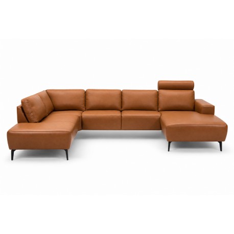 Copenhagen LæderHjørnesofa med chaiselong Cognac - Højrevendt