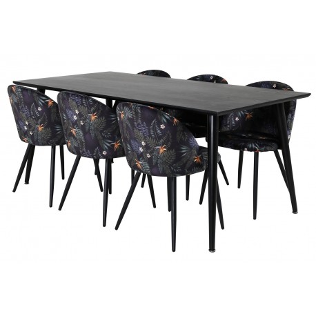 Dipp Spisebordssæt 180cm med 6 spisestole - Sort