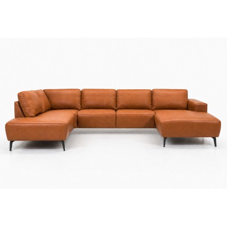 Copenhagen LæderHjørnesofa med chaiselong Cognac - Højrevendt