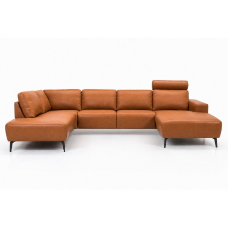 Copenhagen LæderHjørnesofa med chaiselong Cognac - Højrevendt