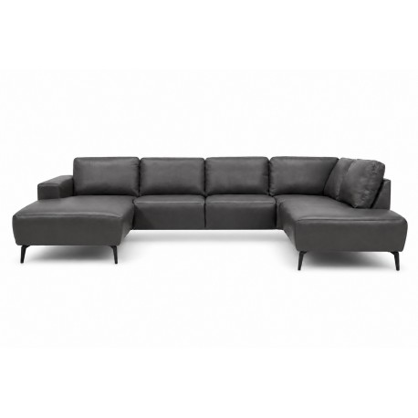 Copenhagen LæderHjørnesofa med chaiselong Sort - Venstrevendt