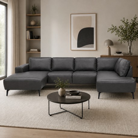 Copenhagen LæderHjørnesofa med chaiselong Sort - Venstrevendt