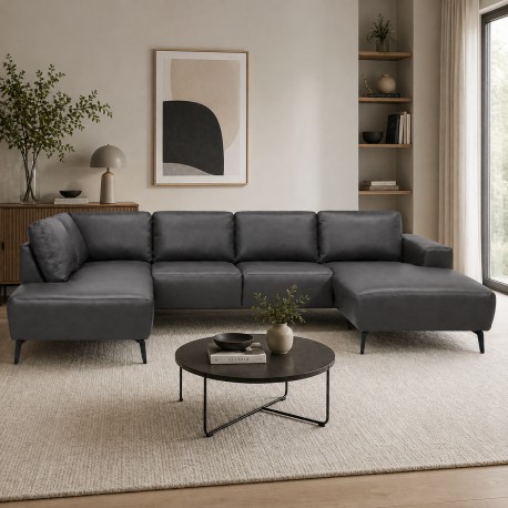 Copenhagen LæderHjørnesofa med chaiselong Sort - Højrevendt