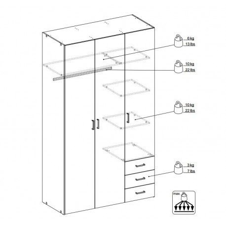 Bolmen garderobeskab 115 cm 3 låger - Eg