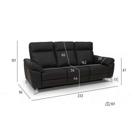 Selesta Recliner 3 pers. lædersofa sort