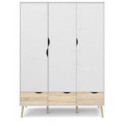Charlie klædeskab 147 cm 3 låger + 3 skuffer - Hvid/Eg