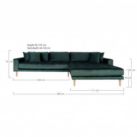 Andersen | Højrevendt Chaiselongsofa | Mørkegrøn velour