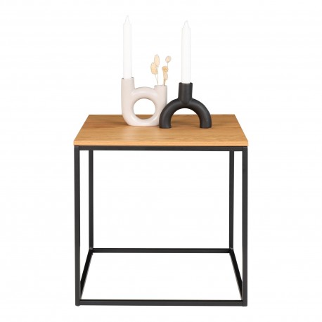 Vita Hjørnebord - Hjørnebord med sort ramme og egetræs look bordplade 45x45x45 cm
