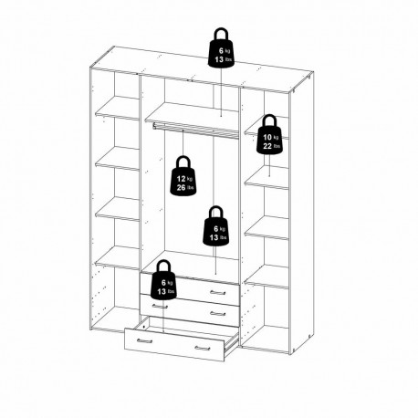 Bolmen garderobeskab 154 cm 4 låger - Hvid højglans