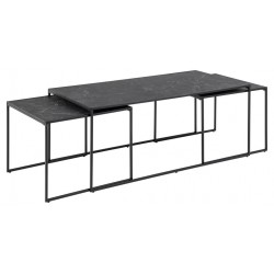 Infinity rektangulær sofabordsæt 120x60 - sort melamin med marmorprint og sort metal