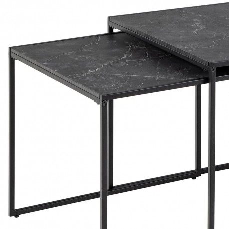 Infinity rektangulær sofabordsæt 120x60 - sort melamin med marmorprint og sort metal