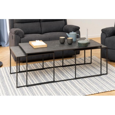 Infinity rektangulær sofabordsæt 120x60 - sort melamin med marmorprint og sort metal