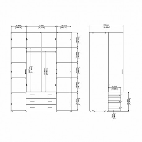 Bolmen garderobeskab 154 cm 4 låger - Hvid