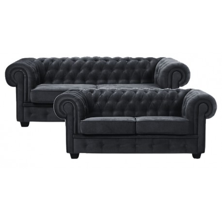 Manchester 2+3 pers sofasæt sort velour