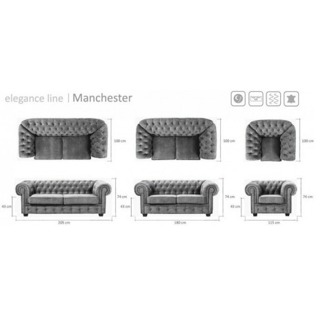 Manchester 2+3 pers sofasæt sort velour