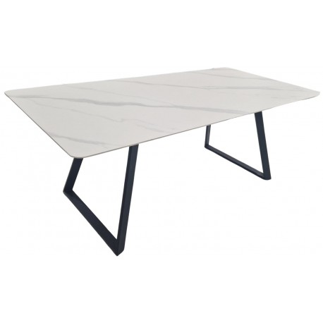 Arctic spisebord 200x100 cm, Hvid Keramik med sort metal ben