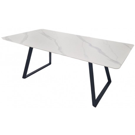 Arctic spisebord 200x100 cm, Hvid Keramik med sort metal ben