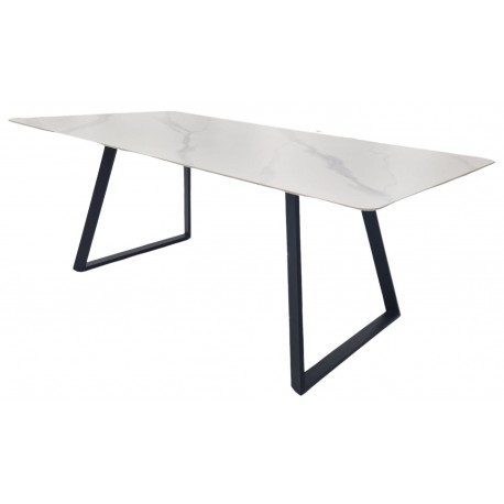 Arctic spisebord 200x100 cm, Hvid Keramik med sort metal ben