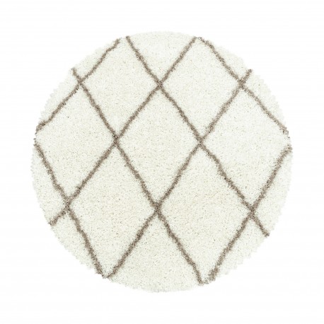 Alvor Rund Shaggy tæppe Geometrisk - Creme