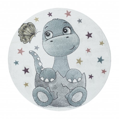 Funny Rund Børnetæppe Dinosaur - Blå