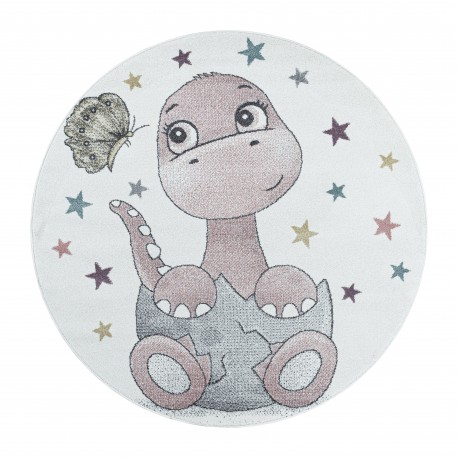 Funny Rund Børnetæppe Dinosaur - Pink