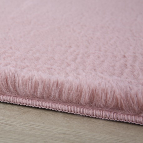 Pouffy Rund Shaggy tæppe Ensfarvet - Rosa