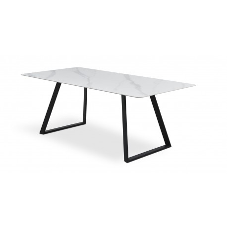 Arctic spisebord 200x100 cm, Hvid Keramik med sort metal ben